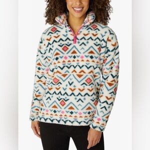 Eddie Bauer Plush 1/4 Zip Pullover Sweater Southwestern Aztec Print Size Small